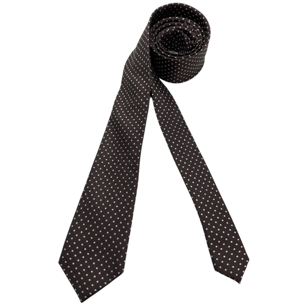 LIBERO Brown Polka Dot Silk LUXURY Slim Tie HANDMADE ITALY